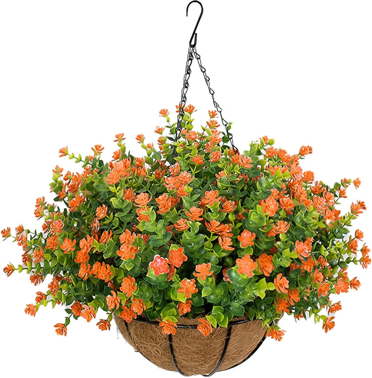 Artificial Hanging Flowers Basket for Outdoor, 16 Fake Flowers Look Real UV Resistant, Faux Hanging Plants
